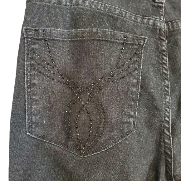 NYDJ Black Denim Crystal Embellished Straight Leg Jeans - Picture 5 of 9